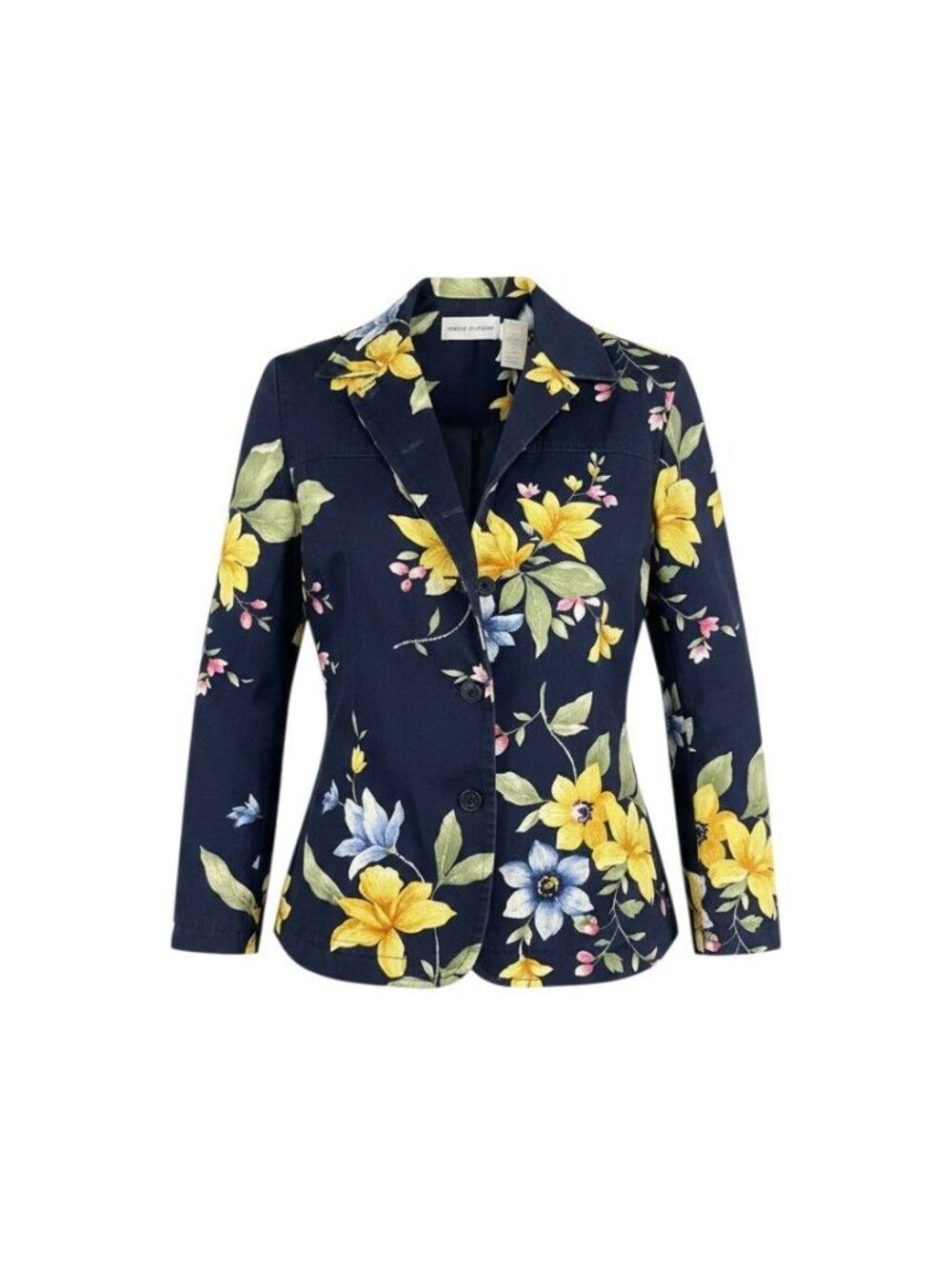 Alfred Dunner Navy Floral Button Front Blazer Jacket Long Sleeve Size 10